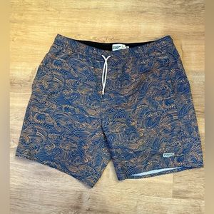 WELLEN Performance Lined Swim Trunks - 7" in Blue Waves  XL EUC